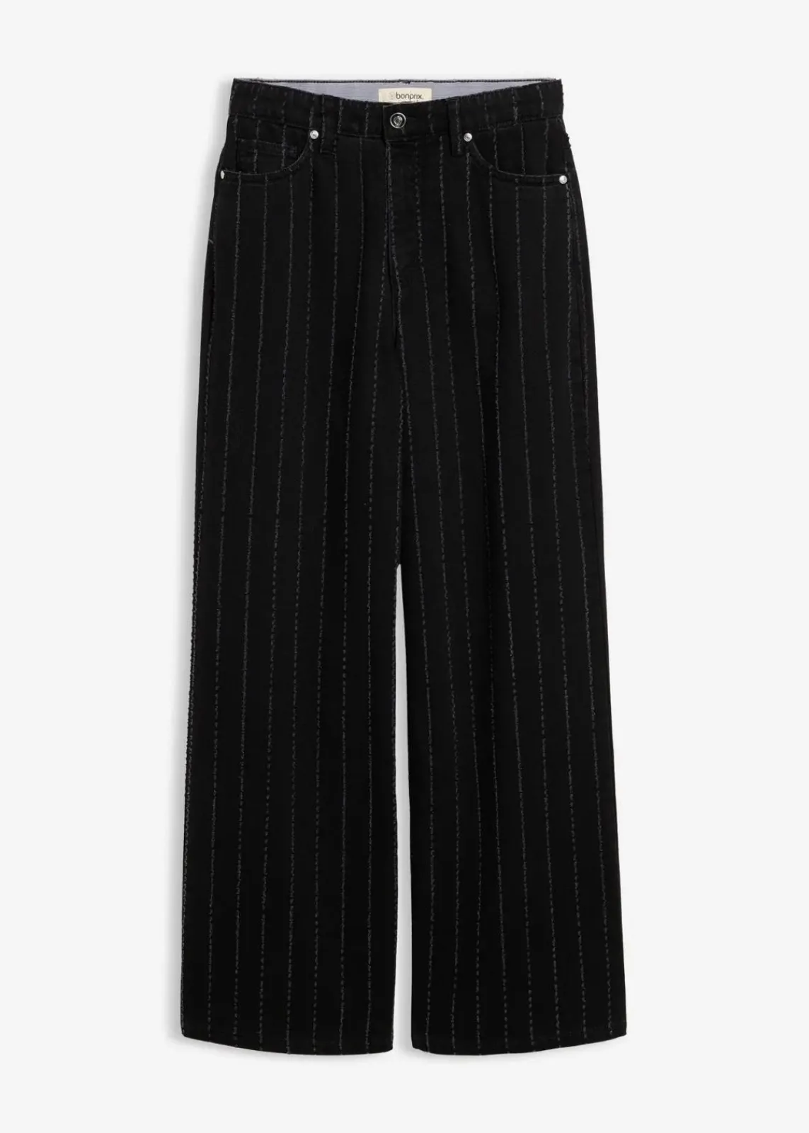 bonprix Jeans|Bekleidung·Shirts & Tops^Wide-Leg-Jeans High Waist mit Destroyed Effekten schwarz denim used