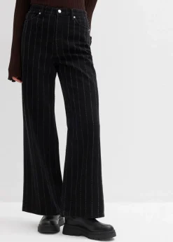 bonprix Jeans|Bekleidung·Shirts & Tops^Wide-Leg-Jeans High Waist mit Destroyed Effekten schwarz denim used