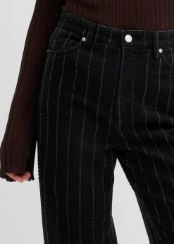 bonprix Jeans|Bekleidung·Shirts & Tops^Wide-Leg-Jeans High Waist mit Destroyed Effekten schwarz denim used