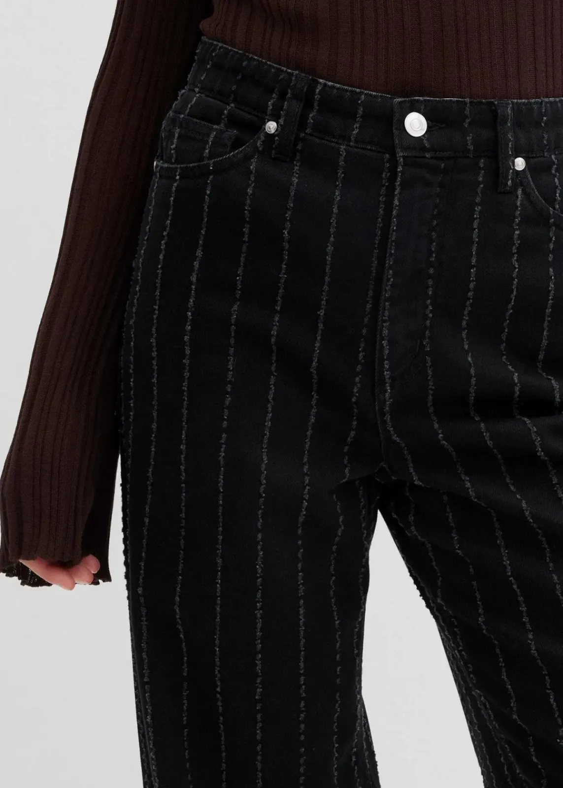 bonprix Jeans|Bekleidung·Shirts & Tops^Wide-Leg-Jeans High Waist mit Destroyed Effekten schwarz denim used