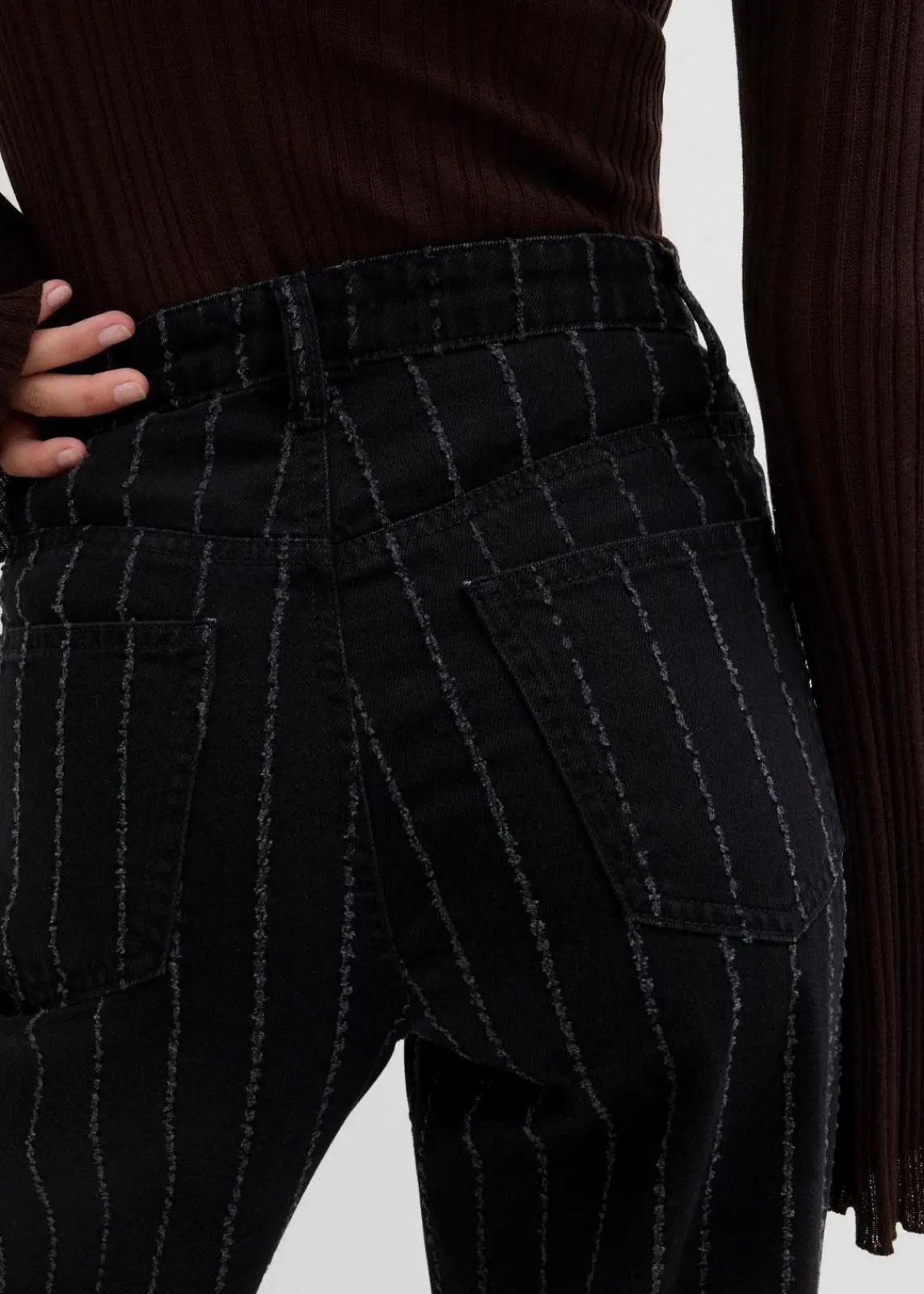 bonprix Jeans|Bekleidung·Shirts & Tops^Wide-Leg-Jeans High Waist mit Destroyed Effekten schwarz denim used