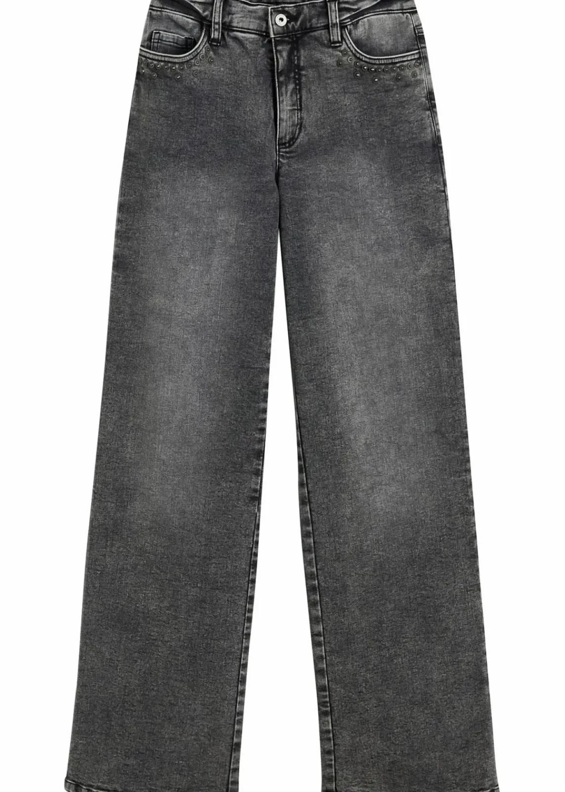 bonprix Jeans^Wide-Leg-Jeans, High Waist mit Nietenbesatz grau denim
