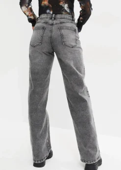 bonprix Jeans^Wide-Leg-Jeans, High Waist mit Nietenbesatz grau denim