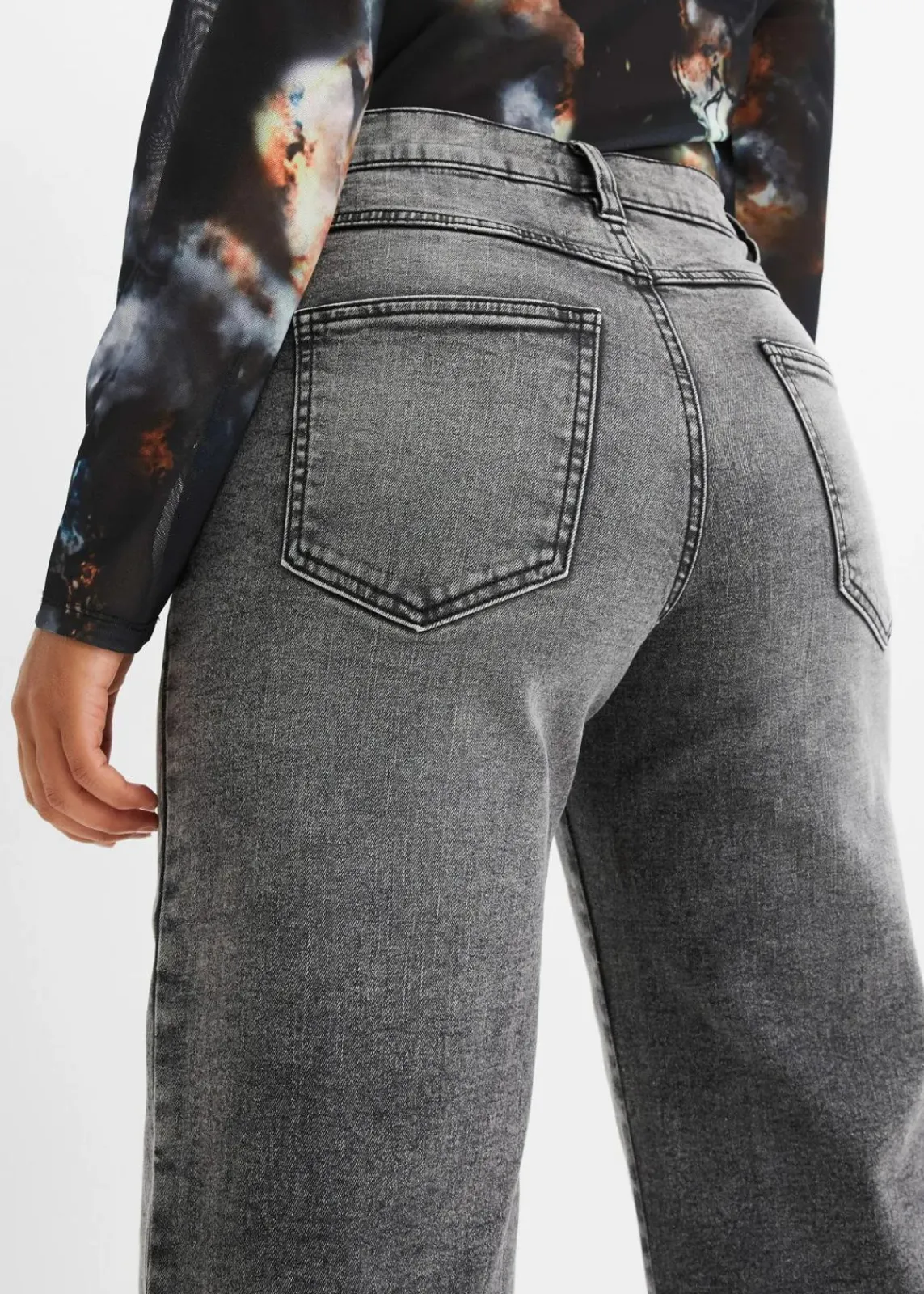 bonprix Jeans^Wide-Leg-Jeans, High Waist mit Nietenbesatz grau denim