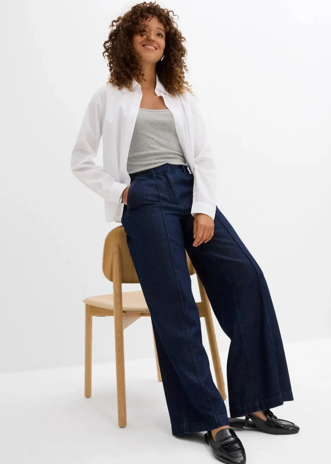 bonprix Bekleidung·Shirts & Tops^Wide-Leg-Jeans High Waist, Super Soft tiefblau denim ungewaschen
