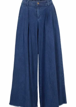 bonprix Bekleidung·Shirts & Tops|Jeans^Wide-Leg-Jeans, Hosenrock blau denim