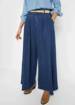 bonprix Bekleidung·Shirts & Tops|Jeans^Wide-Leg-Jeans, Hosenrock blau denim