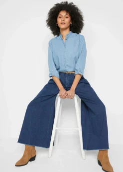 bonprix Bekleidung·Shirts & Tops|Jeans^Wide-Leg-Jeans, Hosenrock blau denim