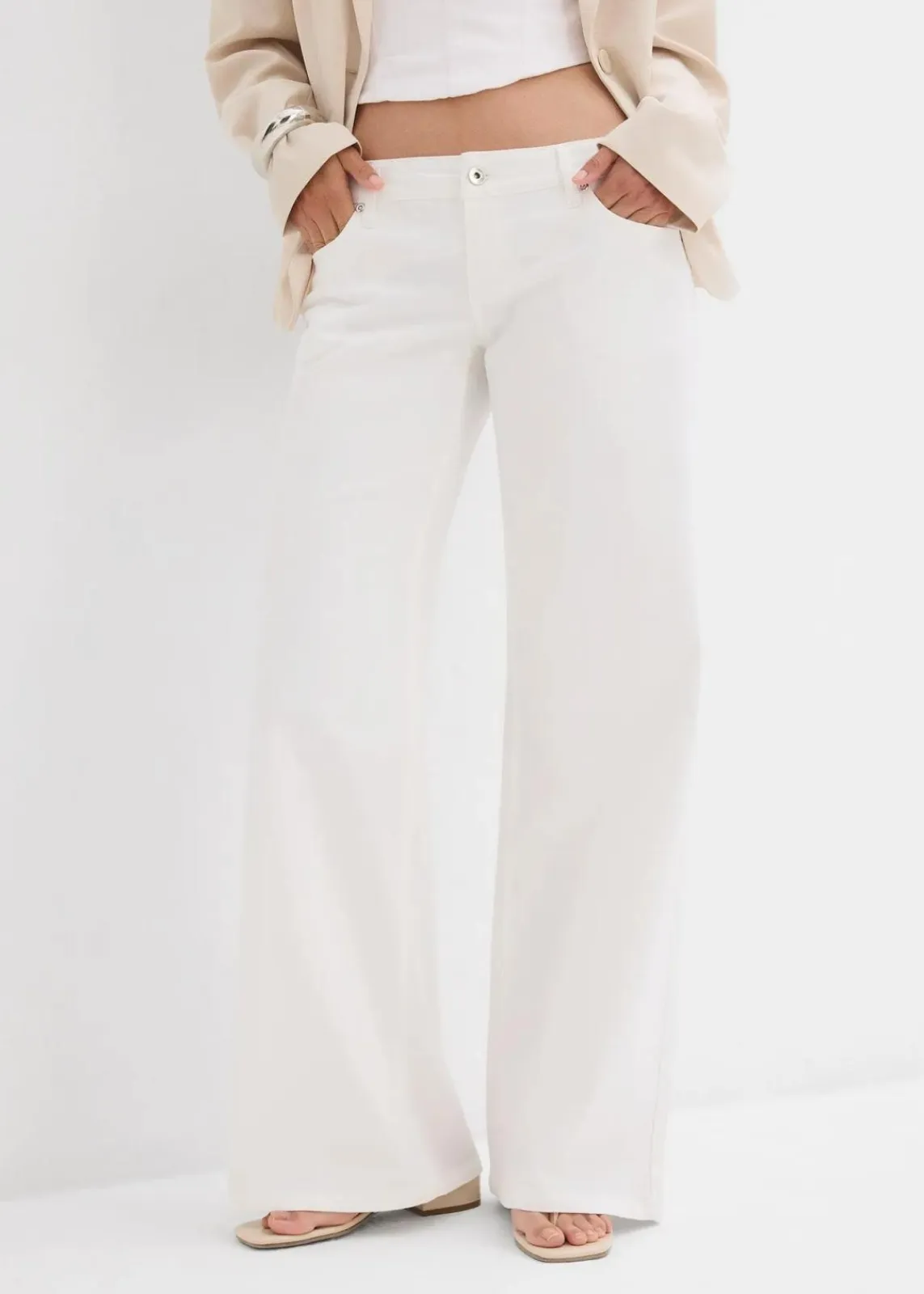 bonprix Kurzgrößen|Bekleidung·Shirts & Tops^Wide-Leg-Jeans, Low Waist hellblau denim used
