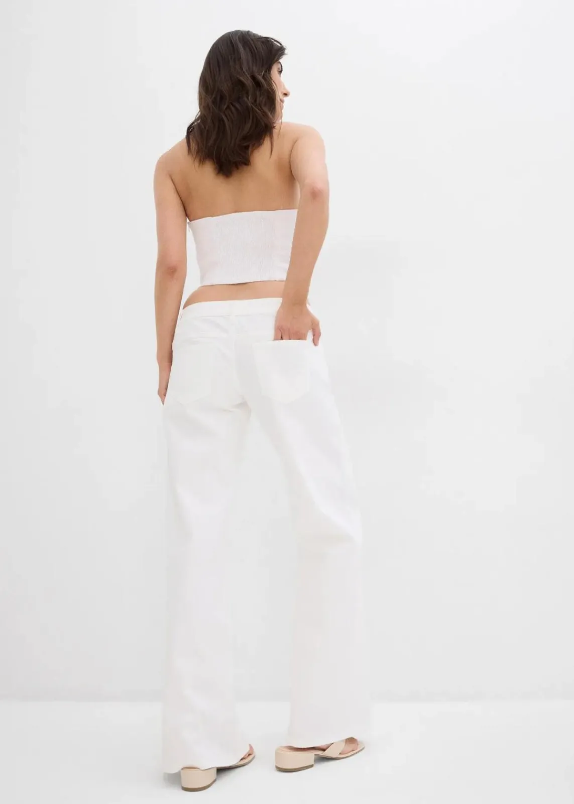 bonprix Kurzgrößen|Bekleidung·Shirts & Tops^Wide-Leg-Jeans, Low Waist hellblau denim used