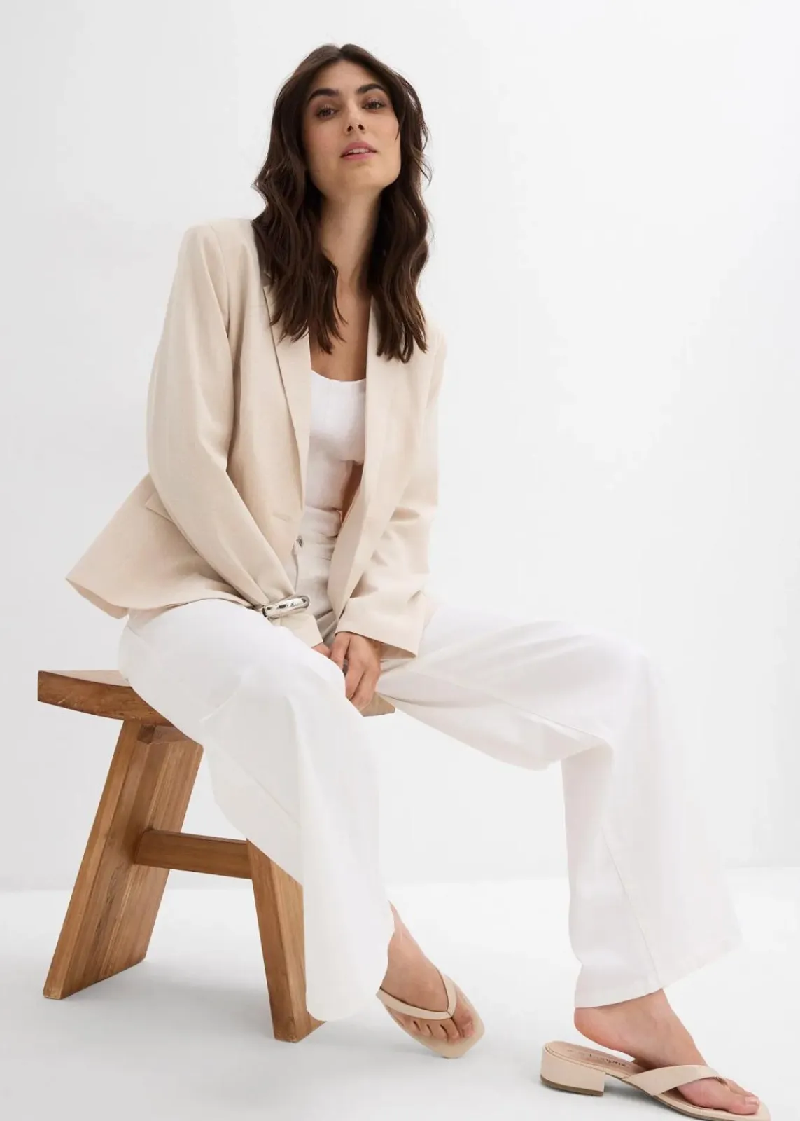 bonprix Kurzgrößen|Bekleidung·Shirts & Tops^Wide-Leg-Jeans, Low Waist hellblau denim used