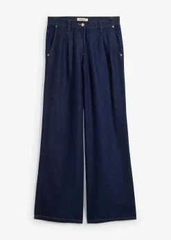 bonprix Kurzgrößen|Bekleidung·Shirts & Tops^Wide-Leg-Jeans, Mid Waist tiefblau denim ungewaschen