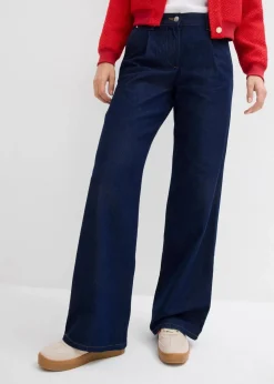 bonprix Kurzgrößen|Bekleidung·Shirts & Tops^Wide-Leg-Jeans, Mid Waist tiefblau denim ungewaschen