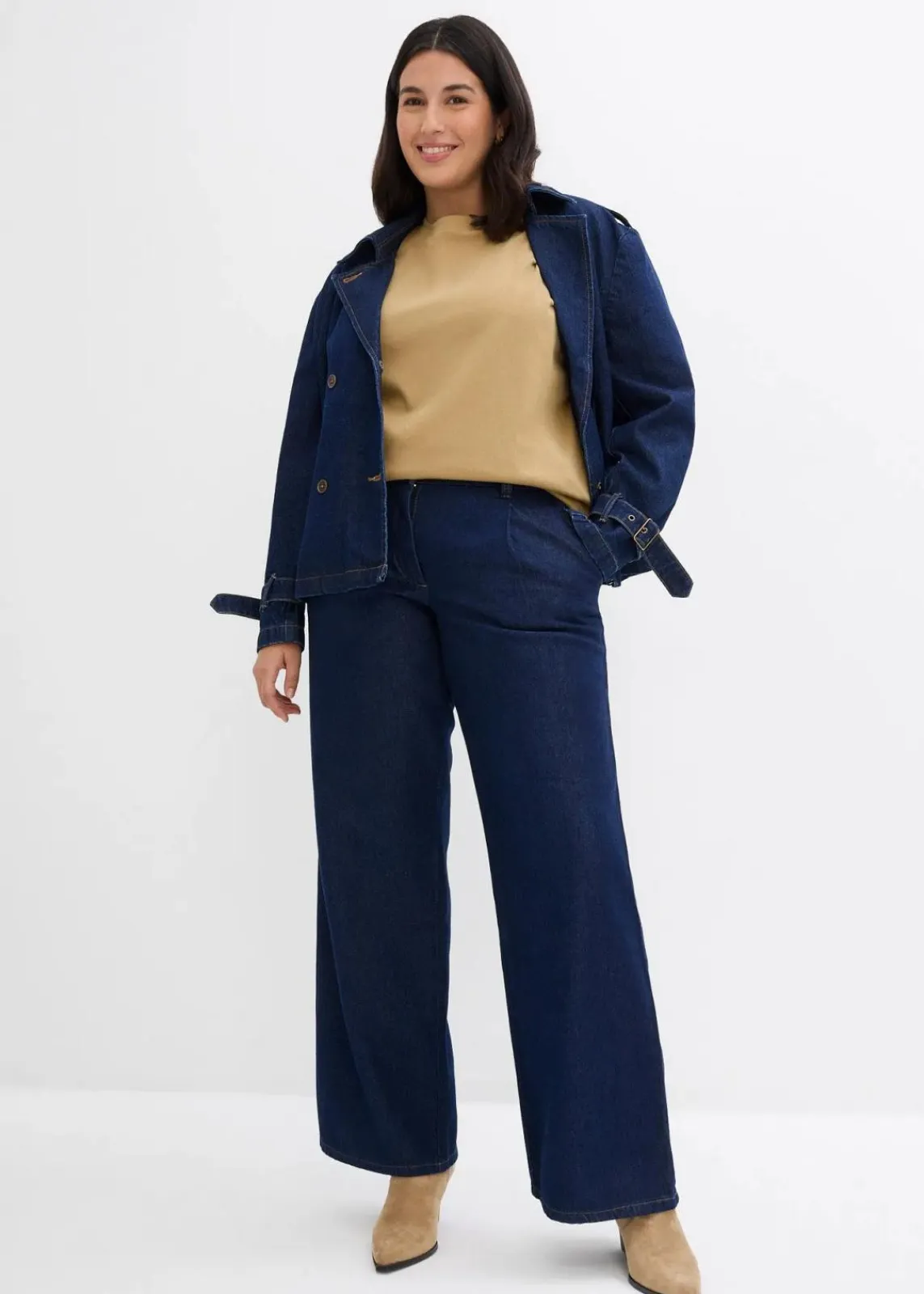bonprix Kurzgrößen|Bekleidung·Shirts & Tops^Wide-Leg-Jeans, Mid Waist tiefblau denim ungewaschen