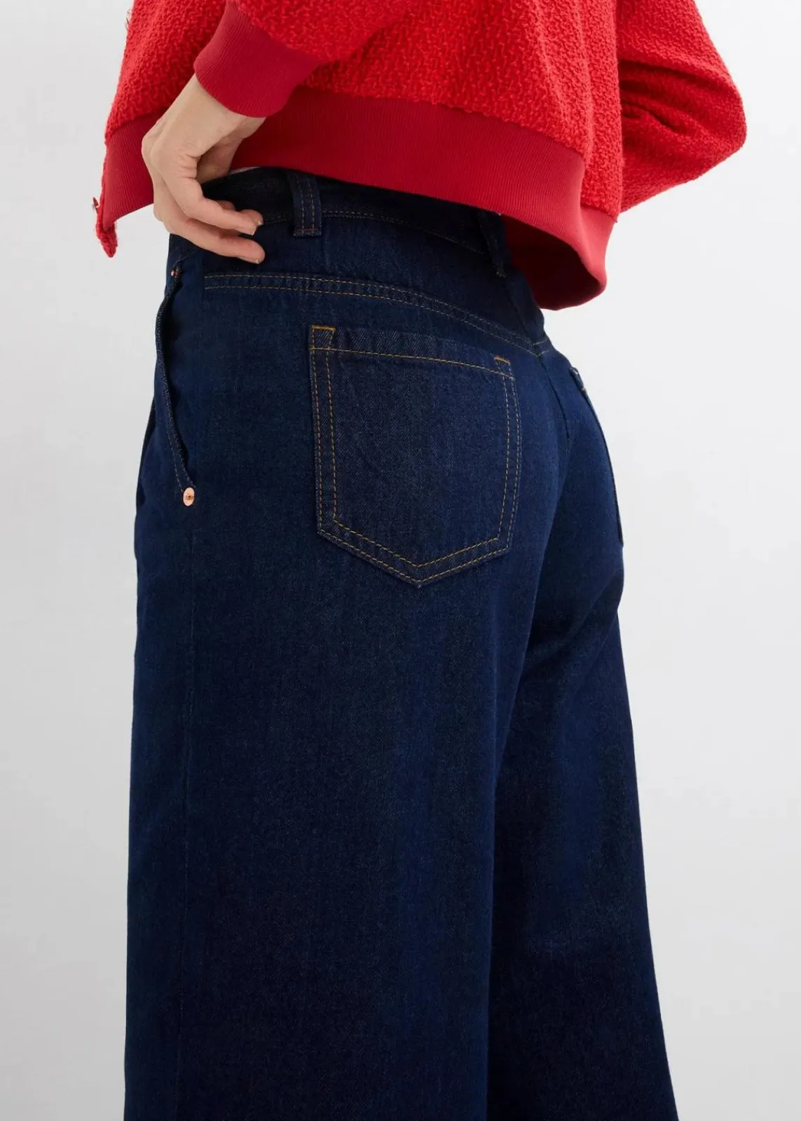 bonprix Kurzgrößen|Bekleidung·Shirts & Tops^Wide-Leg-Jeans, Mid Waist tiefblau denim ungewaschen