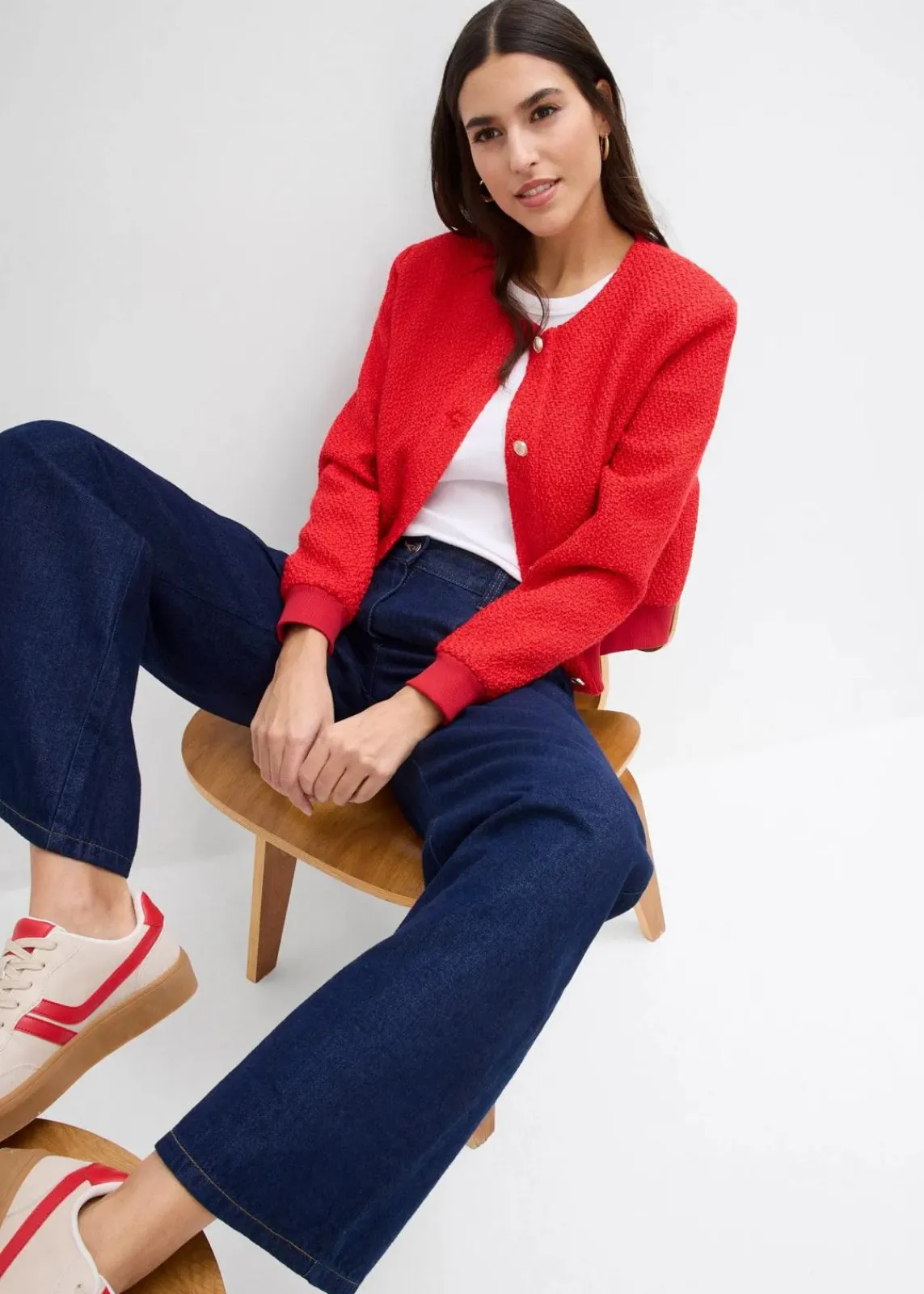 bonprix Kurzgrößen|Bekleidung·Shirts & Tops^Wide-Leg-Jeans, Mid Waist tiefblau denim ungewaschen