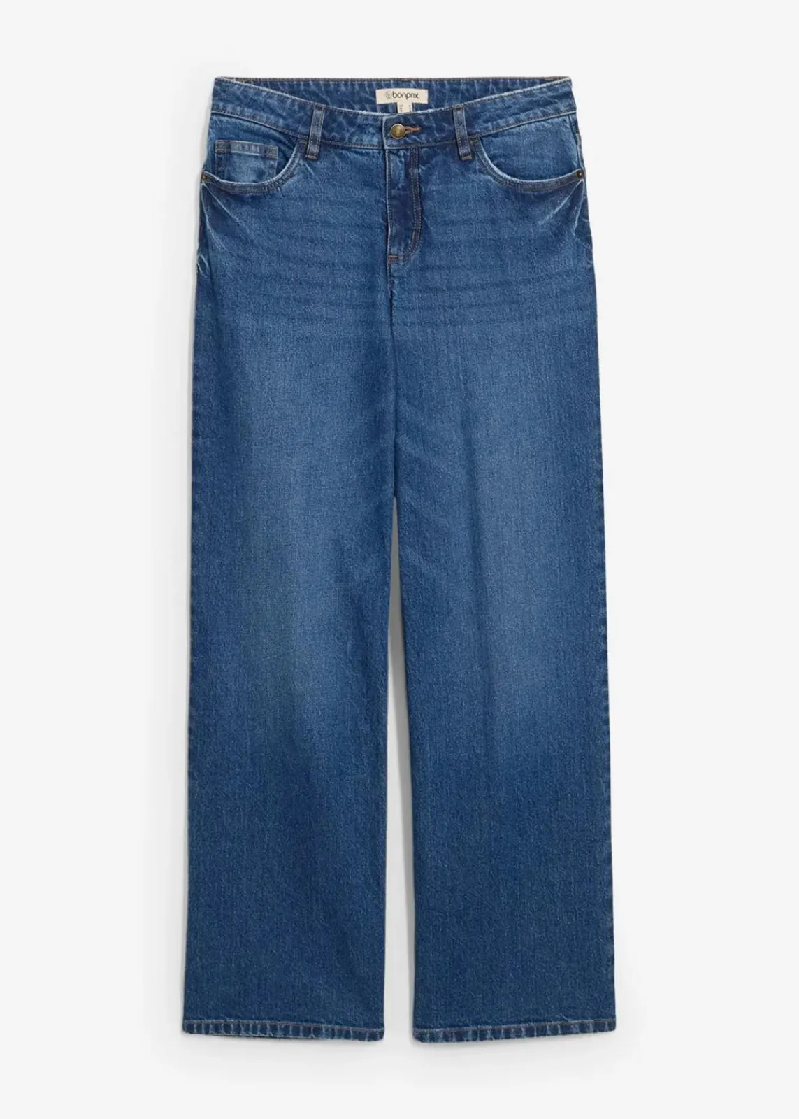 bonprix Jeans|Kurzgrößen^Wide-Leg-Jeans Mid Waist blau denim used