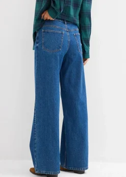 bonprix Jeans|Kurzgrößen^Wide-Leg-Jeans Mid Waist blau denim used