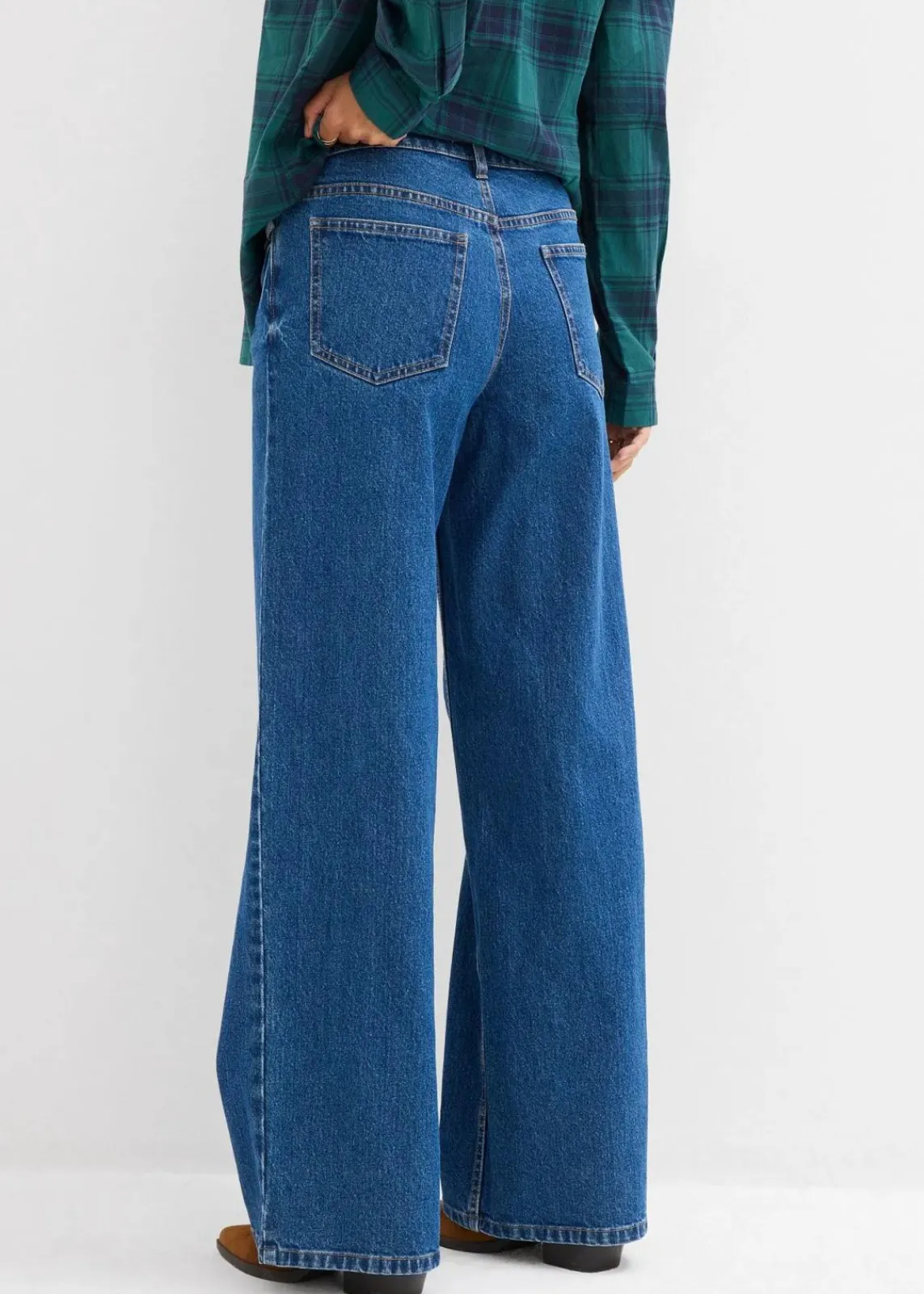 bonprix Jeans|Kurzgrößen^Wide-Leg-Jeans Mid Waist blau denim used