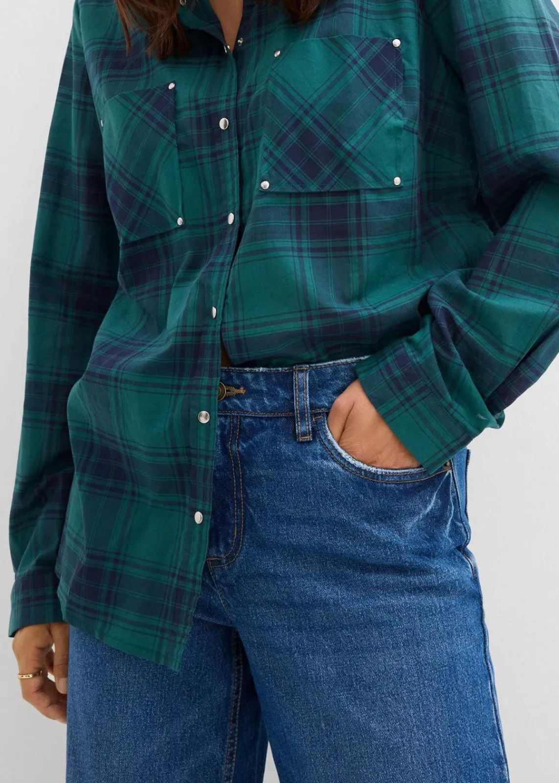 bonprix Jeans|Kurzgrößen^Wide-Leg-Jeans Mid Waist blau denim used