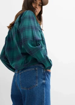 bonprix Jeans|Kurzgrößen^Wide-Leg-Jeans Mid Waist blau denim used
