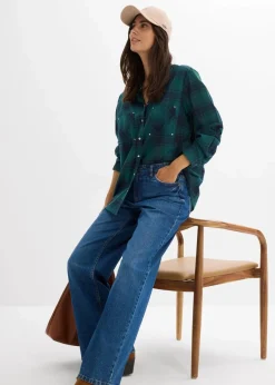 bonprix Jeans|Kurzgrößen^Wide-Leg-Jeans Mid Waist blau denim used