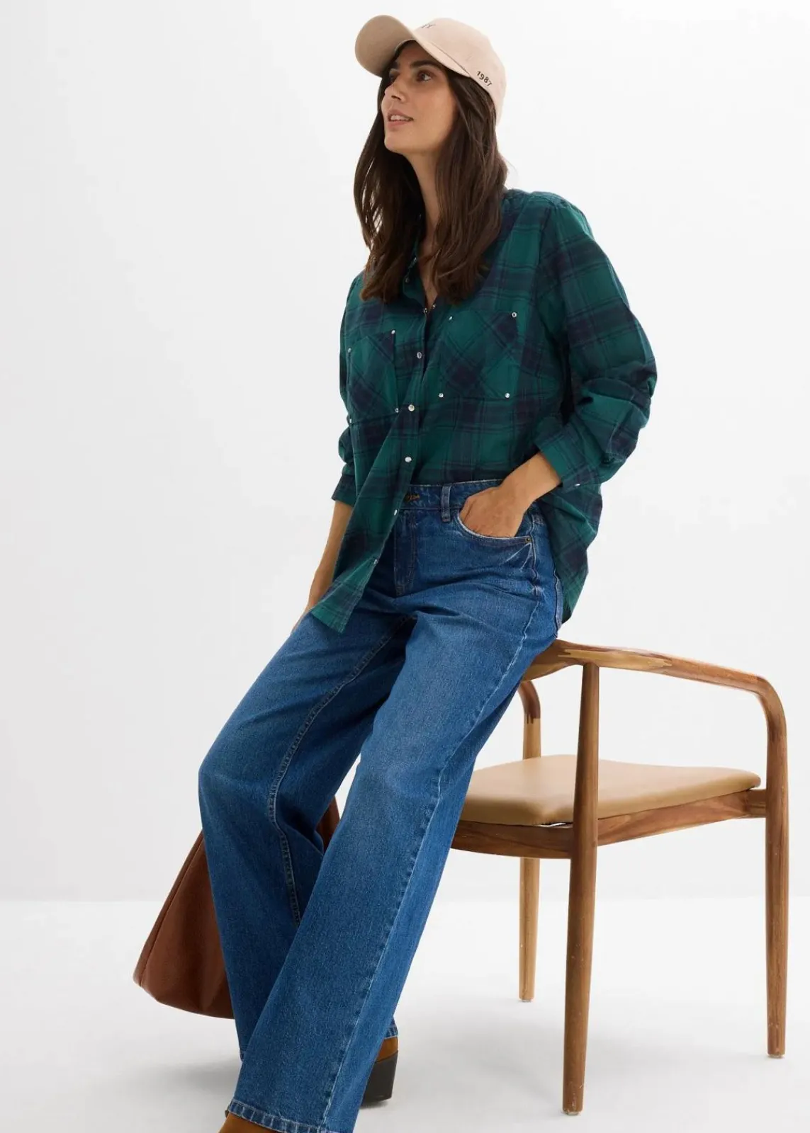 bonprix Jeans|Kurzgrößen^Wide-Leg-Jeans Mid Waist blau denim used