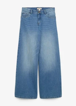 bonprix Kurzgrößen|Bekleidung·Shirts & Tops^Wide-Leg-Jeans Mid Waist mittelblau denim used