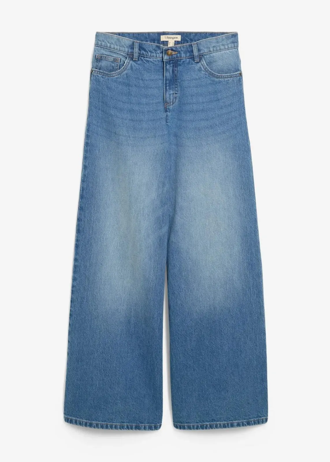 bonprix Kurzgrößen|Bekleidung·Shirts & Tops^Wide-Leg-Jeans Mid Waist mittelblau denim used