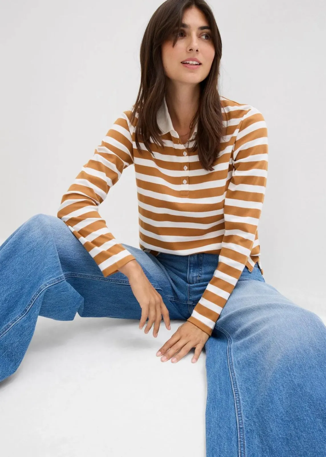 bonprix Kurzgrößen|Bekleidung·Shirts & Tops^Wide-Leg-Jeans Mid Waist mittelblau denim used