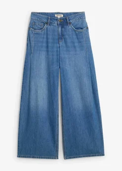 bonprix Jeans|Kurzgrößen^Wide-Leg-Jeans Mid Waist hellblau denim used