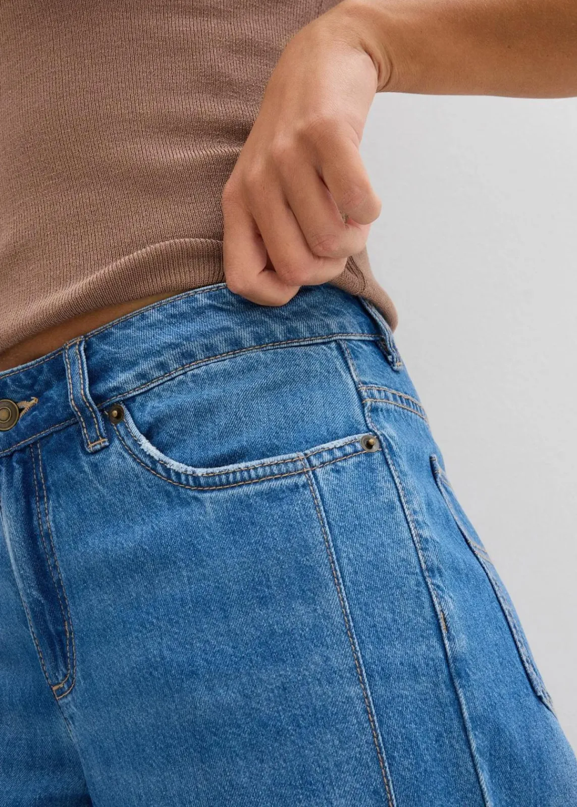 bonprix Jeans|Kurzgrößen^Wide-Leg-Jeans Mid Waist hellblau denim used