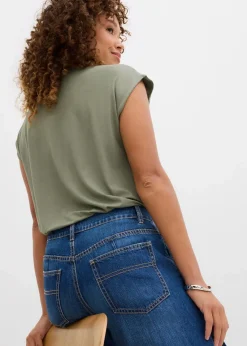 bonprix Jeans|Kurzgrößen^Wide-Leg-Jeans Mid Waist blau denim used