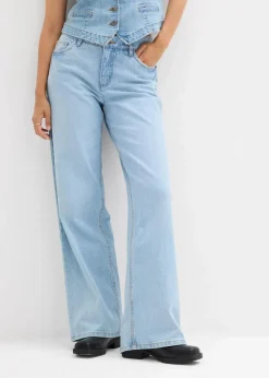 bonprix Jeans|Kurzgrößen^Wide-Leg-Jeans Mid Waist eisblau denim used