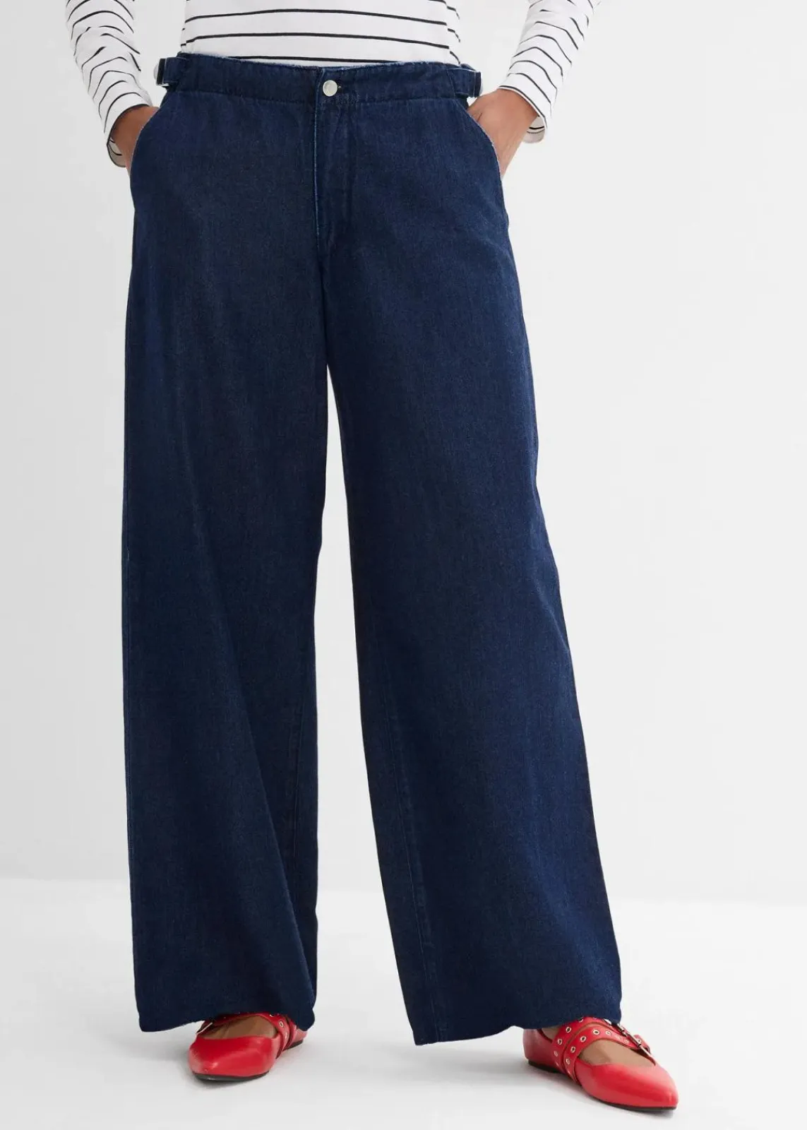 bonprix Bekleidung·Shirts & Tops|Jeans^Wide-Leg-Jeans Mid Waist tiefblau denim ungewaschen