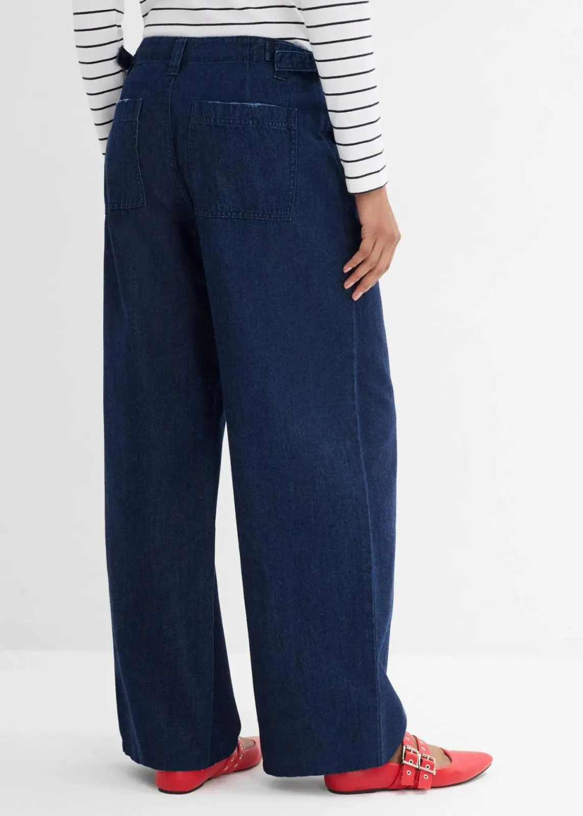 bonprix Bekleidung·Shirts & Tops|Jeans^Wide-Leg-Jeans Mid Waist tiefblau denim ungewaschen