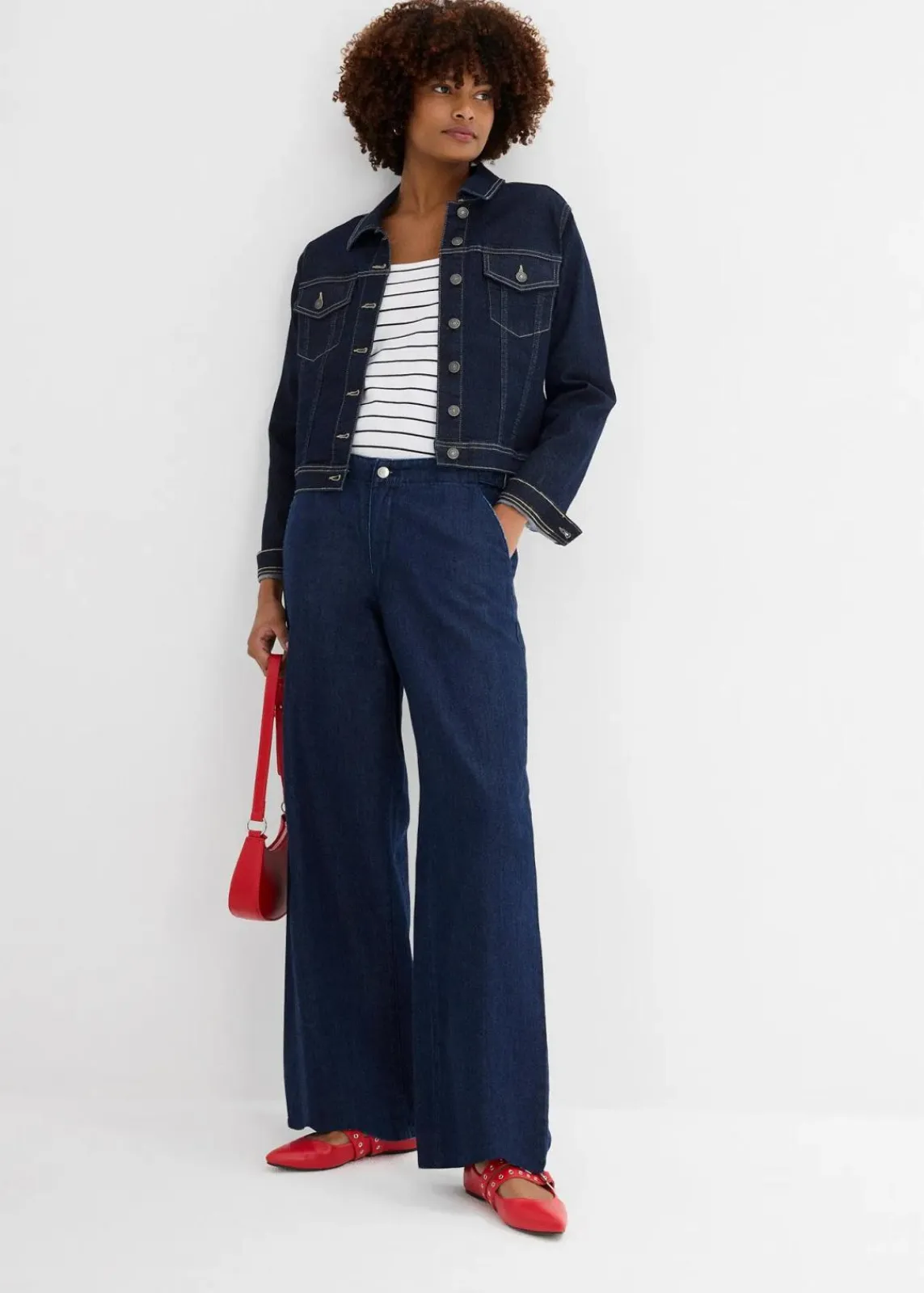 bonprix Bekleidung·Shirts & Tops|Jeans^Wide-Leg-Jeans Mid Waist tiefblau denim ungewaschen