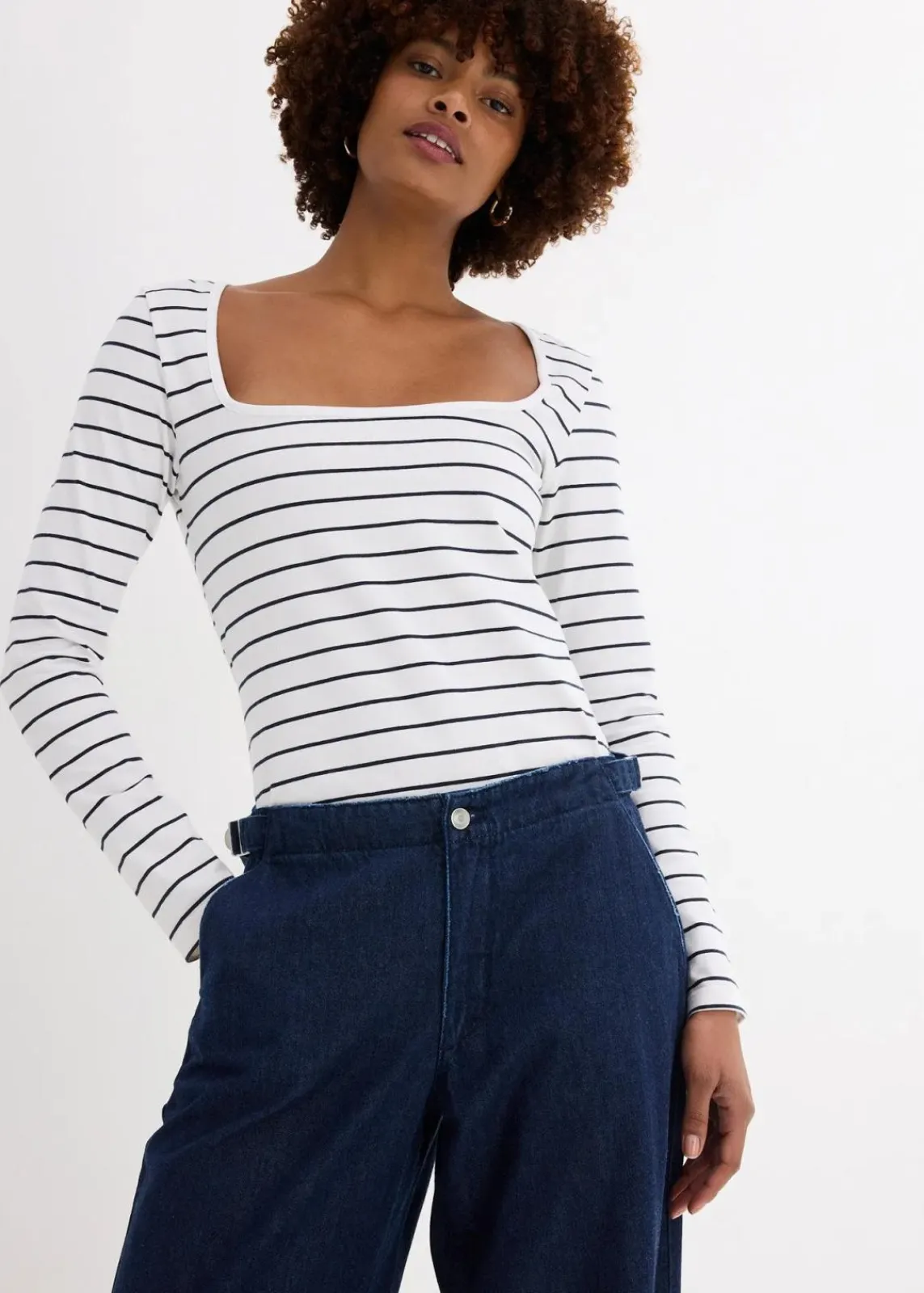 bonprix Bekleidung·Shirts & Tops|Jeans^Wide-Leg-Jeans Mid Waist tiefblau denim ungewaschen