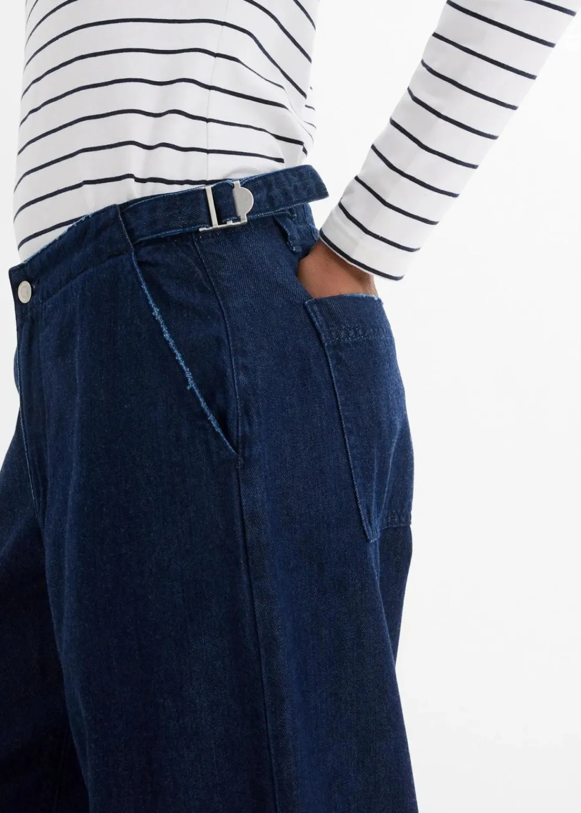 bonprix Bekleidung·Shirts & Tops|Jeans^Wide-Leg-Jeans Mid Waist tiefblau denim ungewaschen