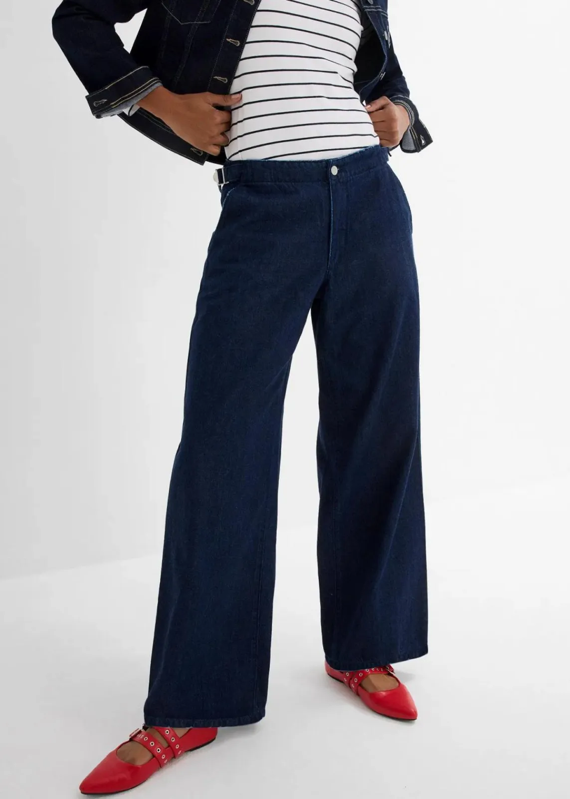 bonprix Bekleidung·Shirts & Tops|Jeans^Wide-Leg-Jeans Mid Waist tiefblau denim ungewaschen