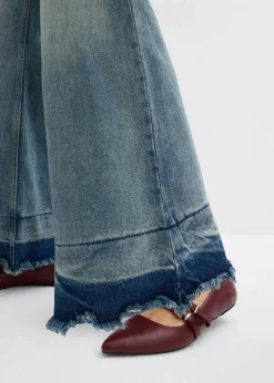 bonprix Jeans|Kurzgrößen^Wide-Leg-Jeans Mid Waist hellblau denim used vintage