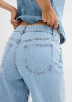 bonprix Jeans|Kurzgrößen^Wide-Leg-Jeans Mid Waist eisblau denim used