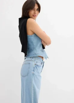 bonprix Jeans|Kurzgrößen^Wide-Leg-Jeans Mid Waist eisblau denim used