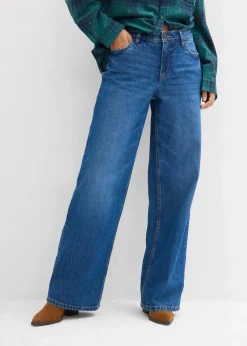 bonprix Kurzgrößen|Bekleidung·Shirts & Tops^Wide-Leg-Jeans Mid Waist blau denim used