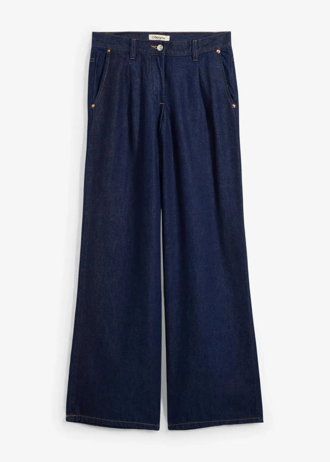 bonprix Jeans|Kurzgrößen^Wide-Leg-Jeans, Mid Waist tiefblau denim ungewaschen