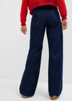bonprix Jeans|Kurzgrößen^Wide-Leg-Jeans, Mid Waist tiefblau denim ungewaschen