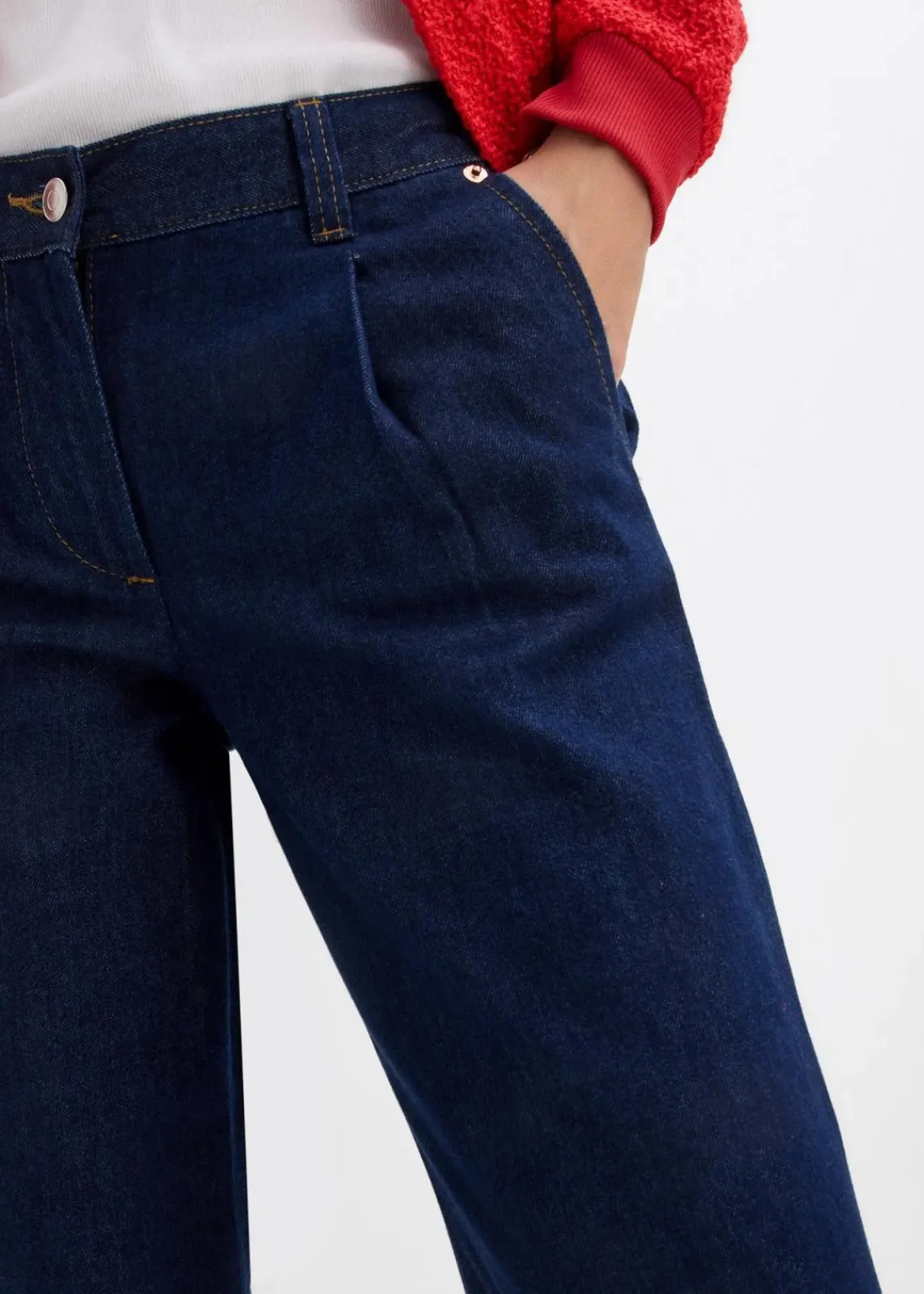 bonprix Jeans|Kurzgrößen^Wide-Leg-Jeans, Mid Waist tiefblau denim ungewaschen