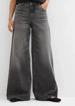 bonprix Jeans|Kurzgrößen^Wide-Leg-Jeans Mid Waist grau denim used