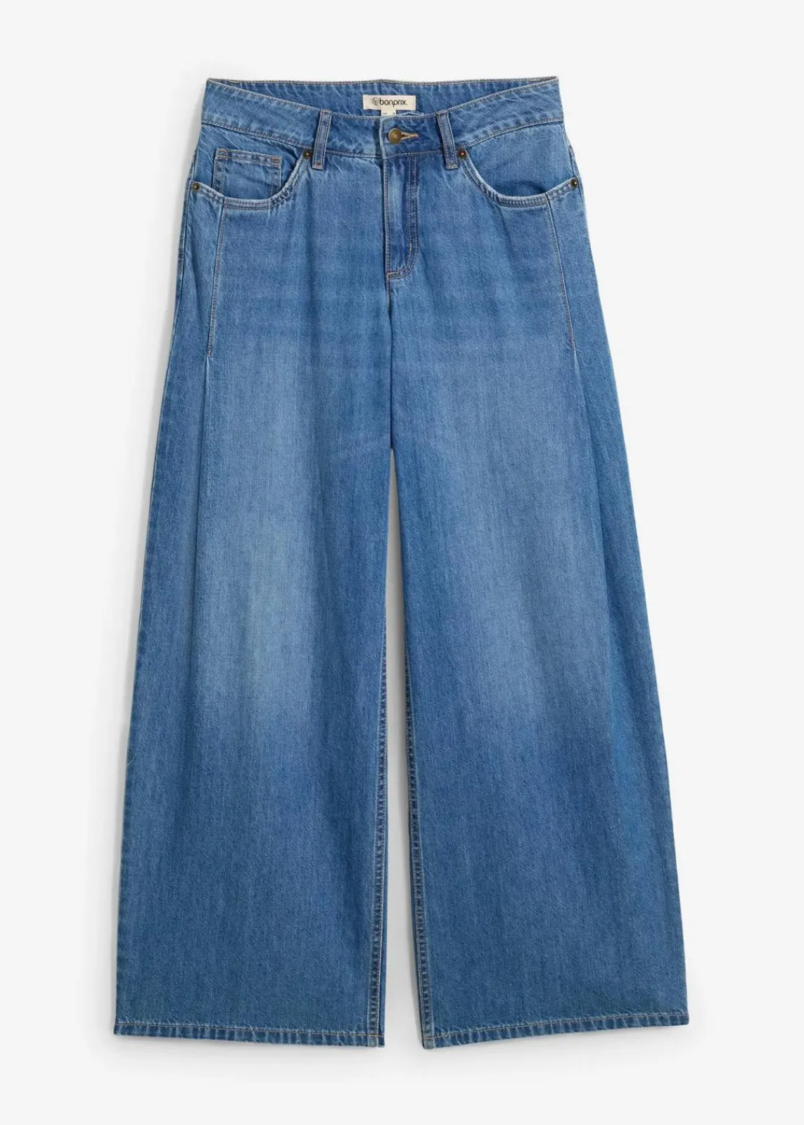 bonprix Kurzgrößen|Bekleidung·Shirts & Tops^Wide-Leg-Jeans Mid Waist hellblau denim used