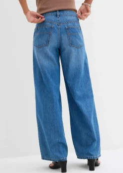 bonprix Kurzgrößen|Bekleidung·Shirts & Tops^Wide-Leg-Jeans Mid Waist hellblau denim used